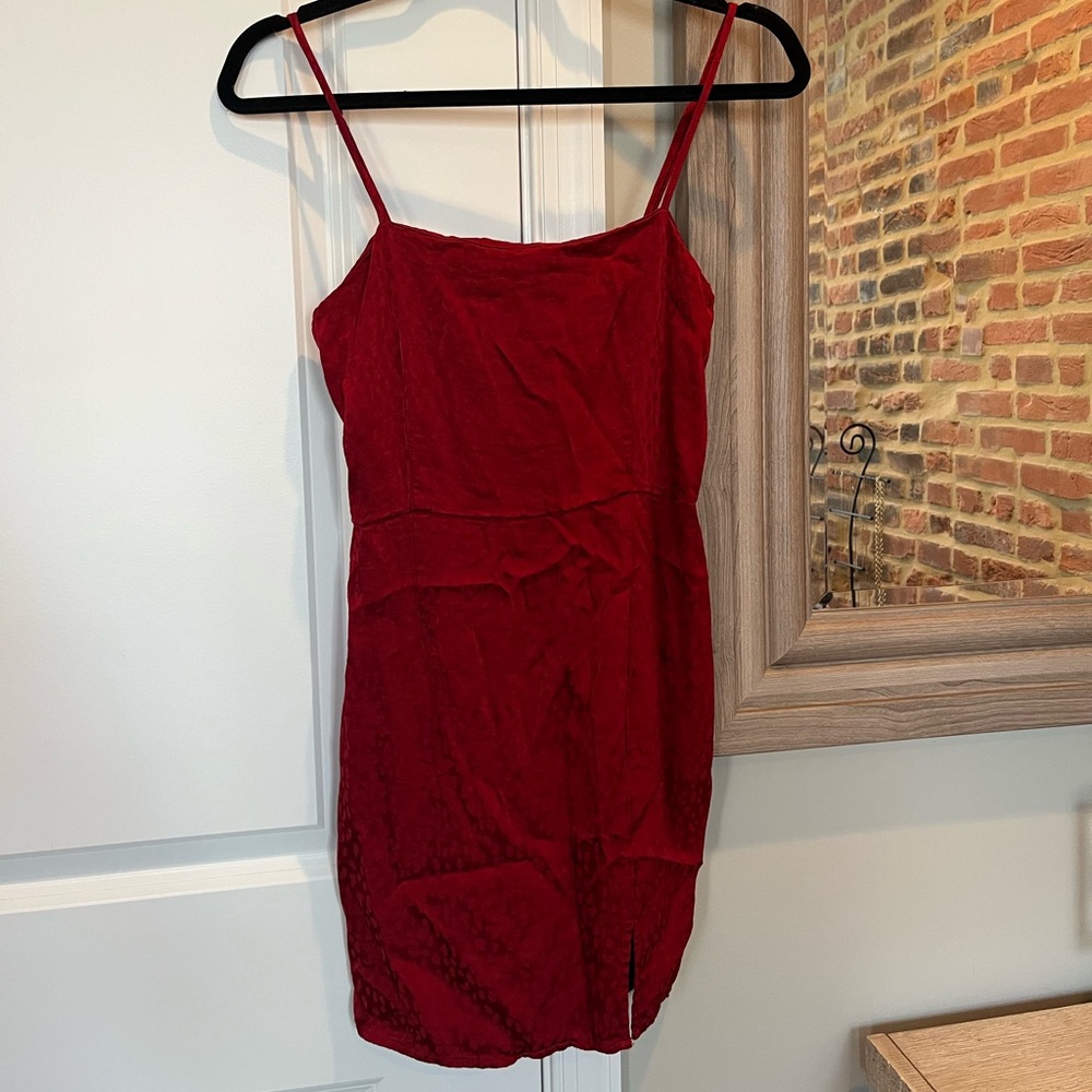 Red spaghetti strap dress with print